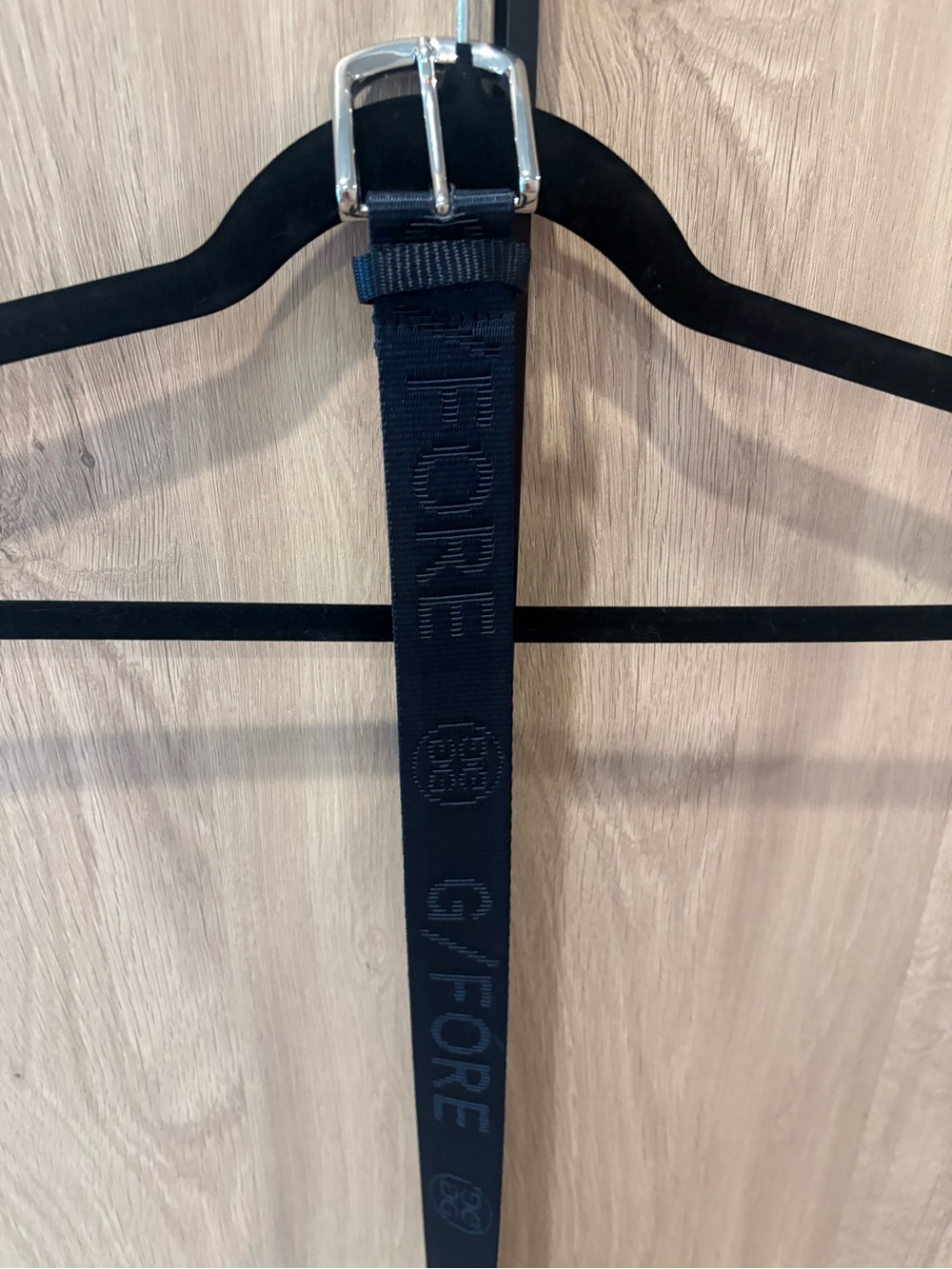 G/FORE Navy Embossed Logo Webbing Belt with Silver Buckle